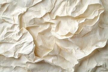 Obraz premium Textured White Crumpled Paper Background: Abstract Design Element for Branding, Packaging, and Creative Projects. High-resolution image ideal for adding a unique, tactile feel to your designs. Perfect
