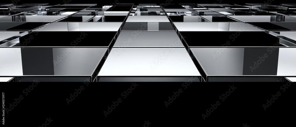 Fototapete Reflective and Shiny Cubes Creating an Abstract Geometric Pattern on a Dark Surface
