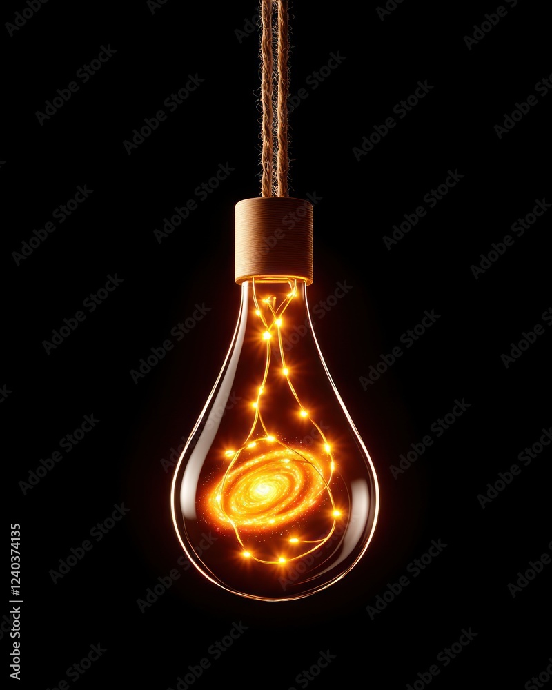 Aufkleber Decorative light bulb with a galaxy inside illuminated in a dark background, creative concept of imagination and inspiration