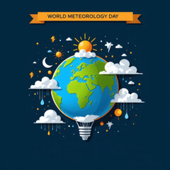 World Meteorology Day illustration! Earth, clouds, sun, and rain.