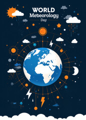 World Meteorology Day illustration! Earth, clouds, sun, and rain.
