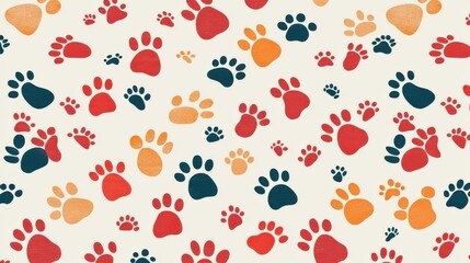 Fototapeta premium Vibrant Colorful Patterns of Whimsical Animal Paw Prints and Footprints on a Seamless Repeating Background Cute Playful Perfect for Crafts Packaging Web Design and More