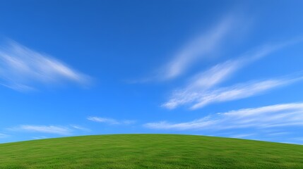 Fototapeta premium Serene Green Hill under Blue Sky with Wispy Clouds