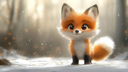 Fototapeta premium Adorable Fox in Snowy Forest. Generative AI