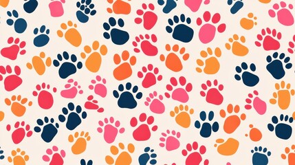 Fototapeta premium Whimsical and Playful Patterns of Colorful Animal Paw Prints and Footprints Creating a Seamless Decorative Surface or Wallpaper Design