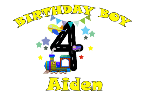 This vibrant "Birthday Boy" design features bold yellow letters with a cartoon theme, including road and trai graphic.as PNG with a transparent background,for party invitations, decorations & cards