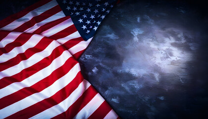 Wrinkled American Flag on Black Background &ndash; Dramatic 4th of July Patriotic Design for Social Media, Advertising, Print, and Independence Day Decor Textured Vintage-Inspired USA Flag Isolated