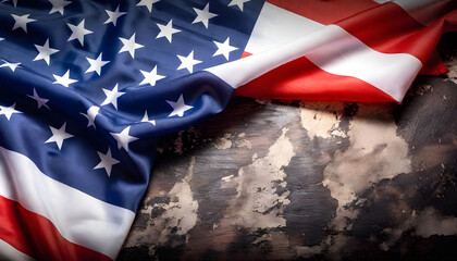 Wrinkled American Flag on Black Background &ndash; Dramatic 4th of July Patriotic Design for Social Media, Advertising, Print, and Independence Day Decor Textured Vintage-Inspired USA Flag Isolated