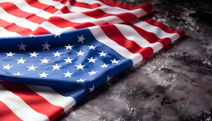 Wrinkled American Flag on Black Background &ndash; Dramatic 4th of July Patriotic Design for Social Media, Advertising, Print, and Independence Day Decor Textured Vintage-Inspired USA Flag Isolated