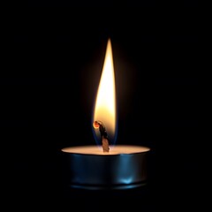 Single Burning Candle Flame Closeup Dark Background Teal Container