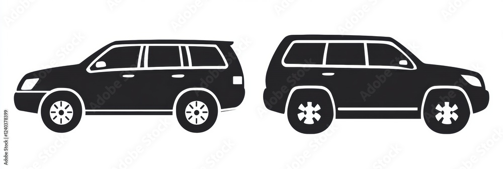 Aufkleber auto vehicle icon depicting silhouette style representation of two different suvs facing left and ri
