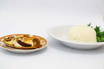 Steamed Fish with Rice and Stir Fried Bitter Melon