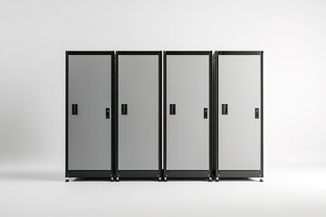 Powerful Server Racks: A Trio of Data Center Giants Dominating the Digital Landscape. High-performance computing infrastructure, showcasing robust technology and reliable data storage solutions. Sleek