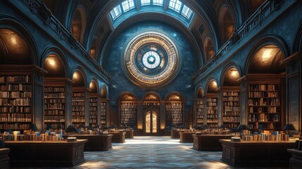 Obraz premium Grand Library Architectural Design With Extensive Book Collection