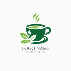 Green tea logo, green leaves, green, natural, eco, tea, organic, leaf, herbal logo fully editable vector template