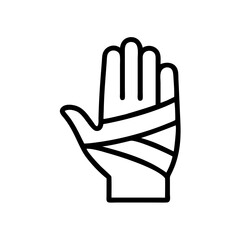Injured Hand Icon Vector. Line Art of Medical Bandage and First Aid Symbol Design.