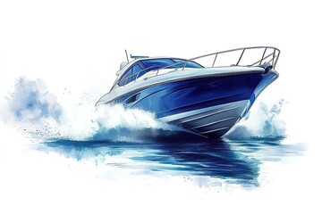 Fototapeta premium Blue Speedboat Vector Illustration: Fast, Sleek, and Powerful Design Element for Marine, Nautical, Summer, Vacation, Travel, Adventure, and Transportation Projects. Perfect for websites, brochures, 
