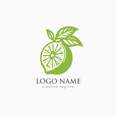 Green lemon logo, lime, green, organic, slice, lemon logo fully editable vector template