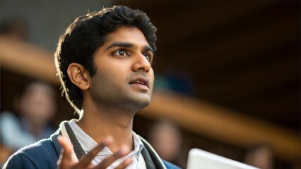 Indian University Student Giving PowerPoint Presentation
