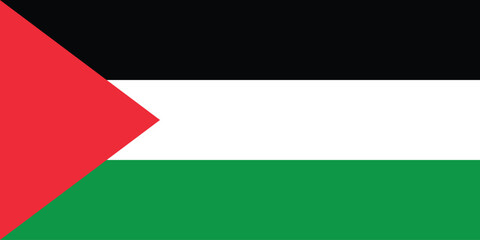 Palestine flag. The official ratio. Flag icon. Standard color. Standard size. A rectangular flag. Computer illustration. Digital illustration. Vector illustration.