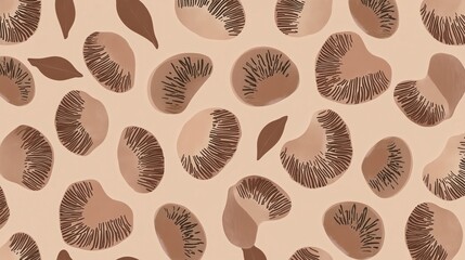 mushroom leaf print, beige mushroom pattern, whimsical mushroom illustration, elegant mushroom pattern, nature inspired mushroom art, modern mushroom design, pastel mushroom art, organic mushroom patt