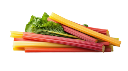 Fresh rhubarb stalks with vibrant colors, showcasing healthy cooking ingredients.