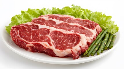 Fototapeta premium Juicy Raw Steak with Asparagus and Lettuce