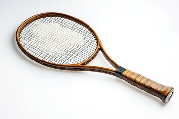 Vintage Wooden Tennis Racket: Classic Design, Rustic Charm, Black and Brown Tones. Perfect for sports, leisure, retro themes, website banners, game design, and nostalgic imagery. A timeless piece of  