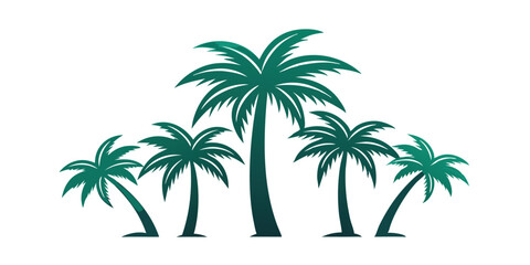 Contemporary palm tree icon set features single color illustrations of palm trees suitable for cutting, tattoo designs, or as modern palm art design elements vector