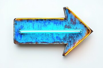 Glowing Neon Blue Arrow Sign: Bright, Modern Directional Pointer on White. Perfect for websites, apps, presentations, and marketing materials. Clean, minimalist design element. Easily adaptable to    