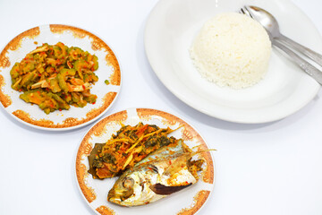 Steamed Fish with Stir Fried Bitter Melon and Rice