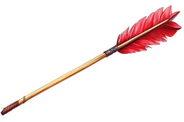 Rustic Wooden Arrow with Vibrant Red Feathers: A Symbol of Direction, Adventure, and Achievement. Perfect for game design, branding, and rustic-themed projects. High-resolution image ideal for print  
