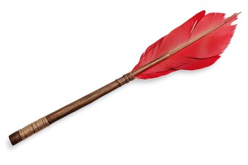 Rustic Wooden Arrow with Vibrant Red Feathers: A symbol of direction, adventure, and target achievement. Perfect for game design, branding, logo creation, and more! High-resolution image, ideal for   