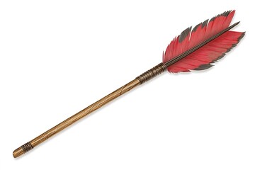 Fiery Red Quill Arrow: Wooden Tip, Rustic Charm, Vintage Style, Medieval Weapon, Hunter's Arrow, Archery Equipment, Hunting Accessory, Bohemian Decor, Fantasy Element, Game Design Asset, Indigenous   