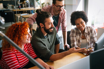 Developing programming and coding technologies. Programmer working in a software develop company