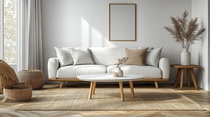 Modern Minimalist Living Room. Generative AI