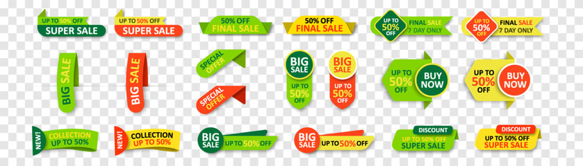 Vector sales label collection. Special offer, discount offer, best price, for promotion media design. Vector illustration isolated on png background
