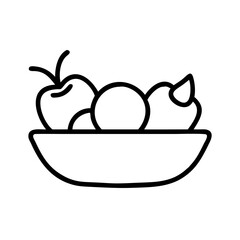 Fruit Bowl Icon Vector. Line Art Healthy Food Illustration