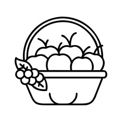 Line Art Of Fruit Basket Vector Illustration