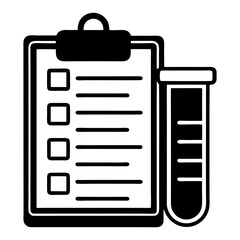  Lab Report Icon Vector. Test Tube and Clipboard Silhouette Design