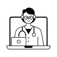 Telemedicine Doctor Line Art Vector. Online Healthcare Icon Design