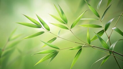 Fototapeta premium Serene Bamboo Leaves in a Tranquil Natural Setting, Reflecting Vibrant Green Hues and Gentle Light