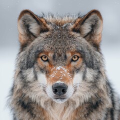 Obraz premium Close-up of a wolf in a snowy landscape.