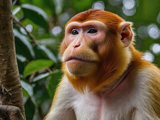Naklejka premium Proboscis Monkey: Recognizable by its large, bulbous nose, this monkey is native to Borneo and often found near rivers and mangroves.