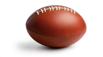 Studio shot of brown leather American football, laces visible, isolated on white background, perfect for sports websites or promotional materials