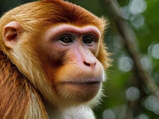 Naklejka premium Proboscis Monkey: Recognizable by its large, bulbous nose, this monkey is native to Borneo and often found near rivers and mangroves.