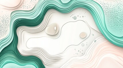 Fototapeta premium Abstract Teal Papercut Landscape, Pastel Background, Design Element