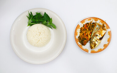 Steamed Fish with Stir fried Bitter Melon and Rice