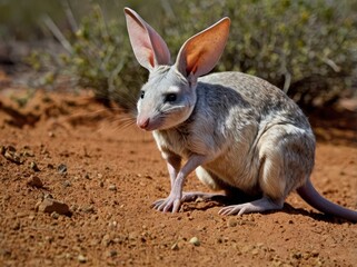 Fototapeta premium Bilby: A nocturnal, desert-dwelling marsupial from Australia with long ears and a silky coat, playing a key role in soil health through its burrowing habits.