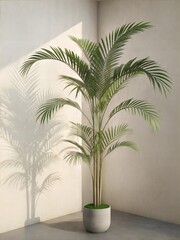 Obraz premium Tall Areca Palm Adds a Tropical Touch to a Minimalistic Corner in the Room